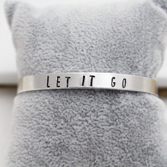 Let It Go - Hand Stamped Anodized Aluminum Bangle - Adjustable - Picture 10 of 11